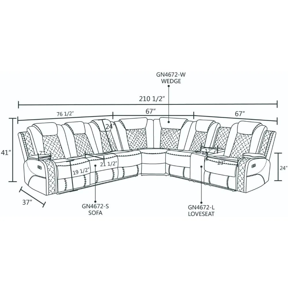 Air Leather Power Recliner Sectional with LED Lights, Reader Lights, Storage Consoles, Cup Holders, USB Charging Port