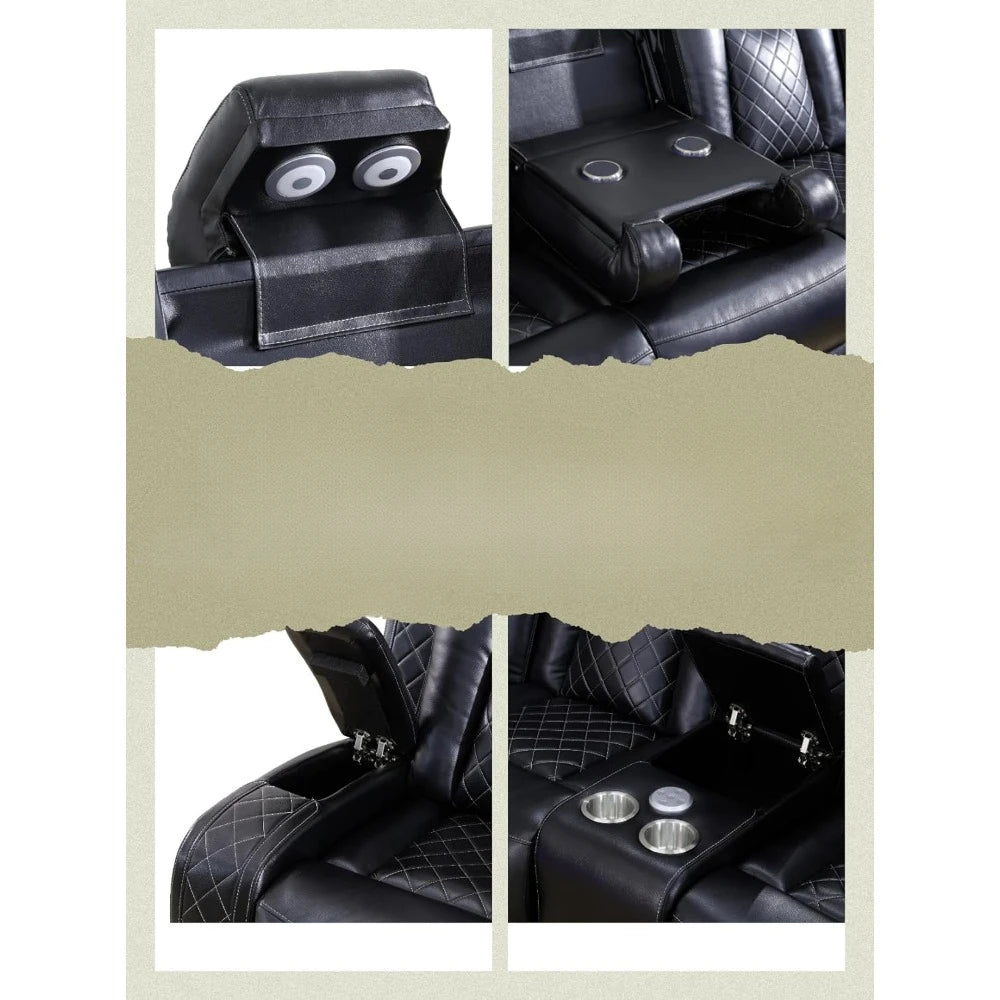 Air Leather Power Recliner Sectional with LED Lights, Reader Lights, Storage Consoles, Cup Holders, USB Charging Port