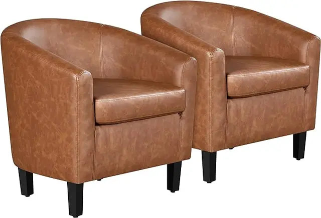 Barrel Chairs Set of 2, Faux Leather Club Chairs, PU Leather Accent Chairs, Waiting Room Chair with Soft Padded Seat