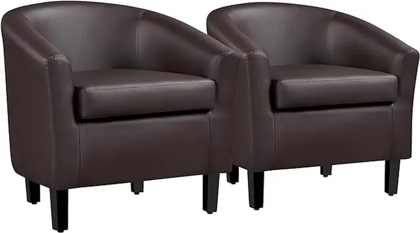 Barrel Chairs Set of 2, Faux Leather Club Chairs, PU Leather Accent Chairs, Waiting Room Chair with Soft Padded Seat
