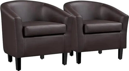Barrel Chairs Set of 2, Faux Leather Club Chairs, PU Leather Accent Chairs, Waiting Room Chair with Soft Padded Seat