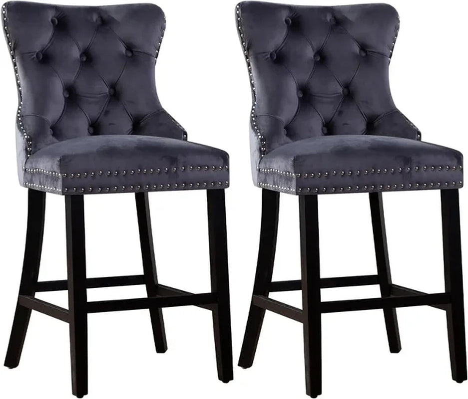 2/4/6Pcs Counter Height Bar Stools,Tufted Velvet Barstools,Wingback Kitchen Island Chair Stool,Padded Seat & Rivet Decor Hight