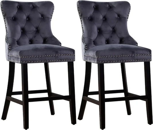 2/4/6Pcs Counter Height Bar Stools,Tufted Velvet Barstools,Wingback Kitchen Island Chair Stool,Padded Seat & Rivet Decor Hight