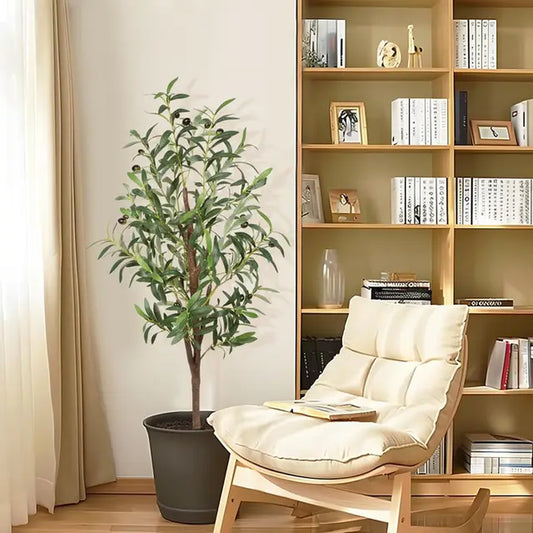 Artificial Olive Tree, Tall Faux Olive Trees 84In Outdoor Fake Potted Silk Plant with Trunk and Realistic 1048 Leaves and Fruits