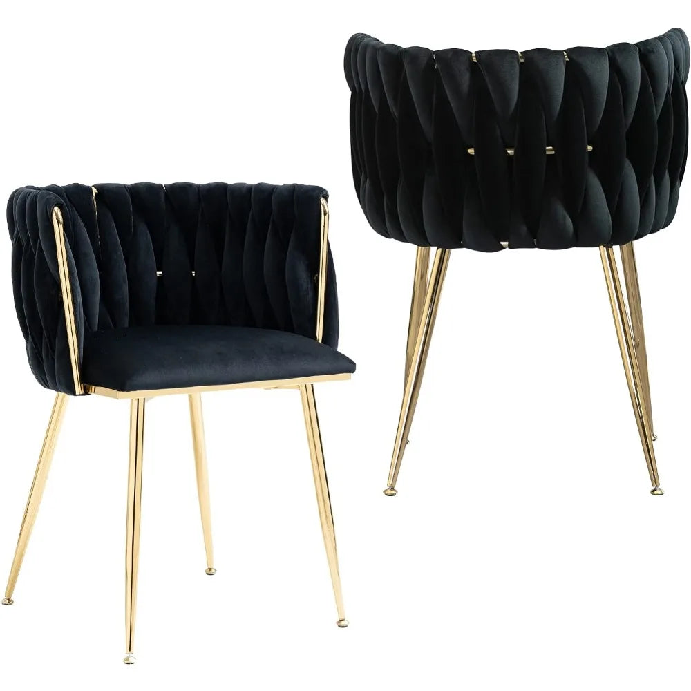 Modern Velvet Dining Chairs Set of 2 Hand Weaving Accent Upholstered Side Chair with for Dining Room Kitchen Vanity Living Room
