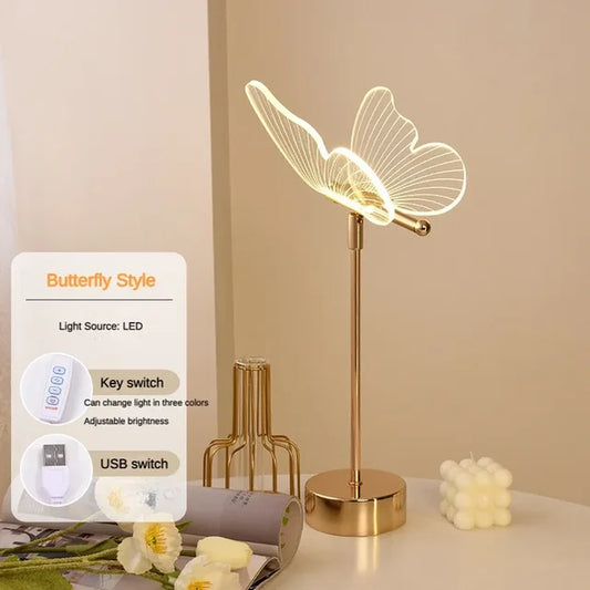 Butterfly Led Table Lamp Retro Gold Acrylic Desk Lamps Hotel Villa Art for Living Room Bedside Desktop Decor Led Night Lights
