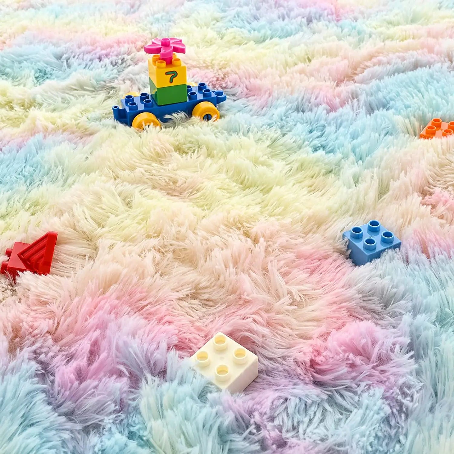 NOAHAS Soft Fluffy Rainbow Rugs for Girls Bedroom Shaggy Kids Playroom Home Decor Mat Colorful Plush Nursery Cute Fuzzy Carpet