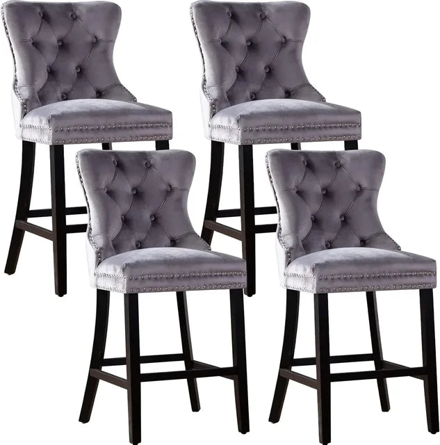 2/4/6Pcs Counter Height Bar Stools,Tufted Velvet Barstools,Wingback Kitchen Island Chair Stool,Padded Seat & Rivet Decor Hight